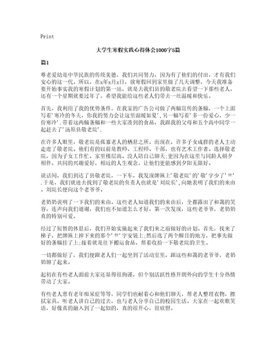 大学生寒假实践心得体会1000字5篇