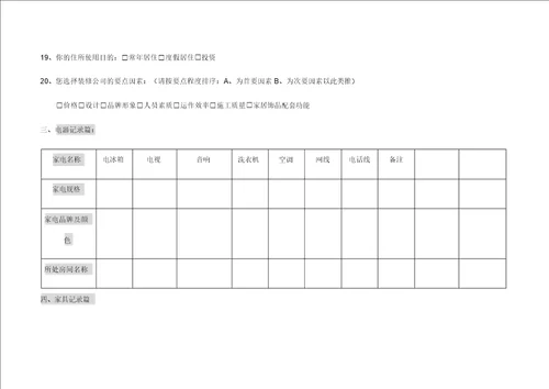 客户装修意向调查表装饰公司必备