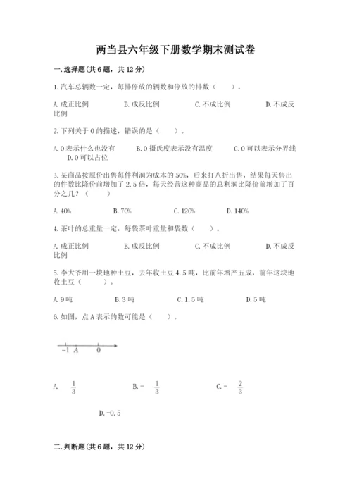 两当县六年级下册数学期末测试卷精选.docx