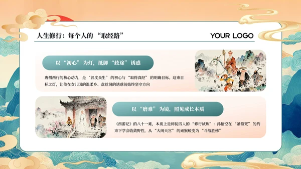 蓝绿国潮经典名著《西游记》读书分享PPT模板