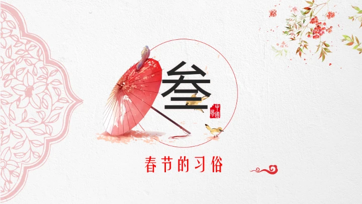 淡雅中国风春节文化习俗介绍PPT模板