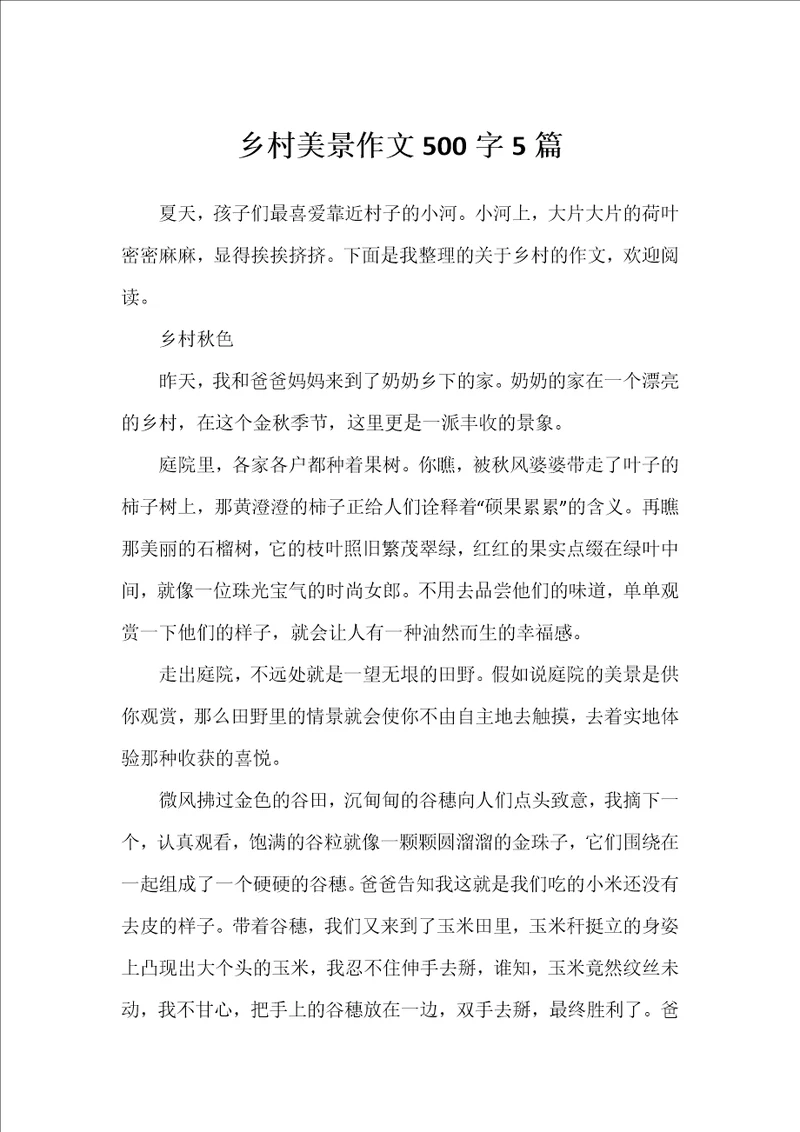 乡村美景作文500字5篇