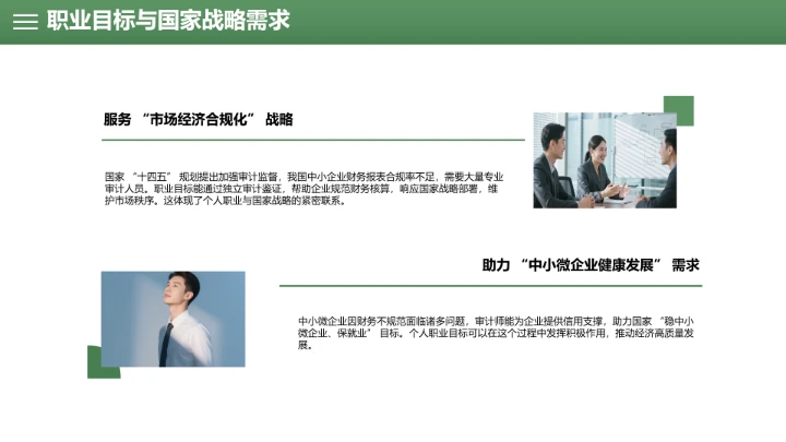 绿色会计学专业大学生职业生涯规划发展展示PPT模版