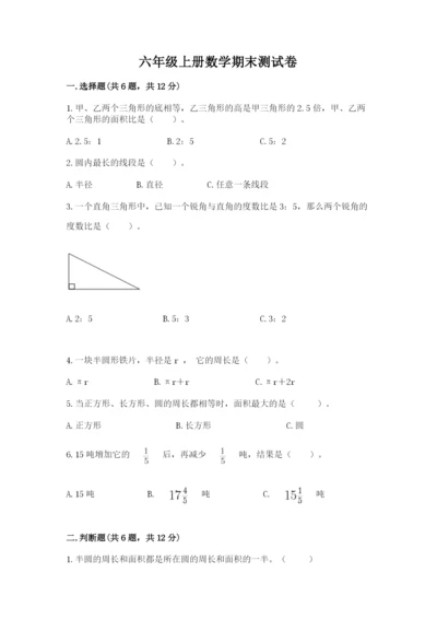 六年级上册数学期末测试卷附参考答案（达标题）.docx
