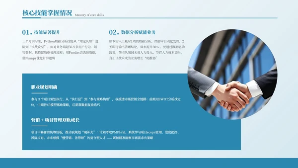 蓝色商务风实习收获与个人成长总结PPT模板