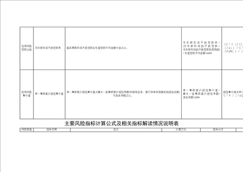 主要风险指标计算公式及相关指标解读情况说明表