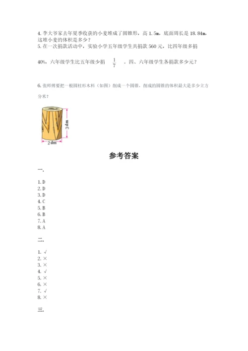 苏教版六年级数学小升初试卷附参考答案（夺分金卷）.docx