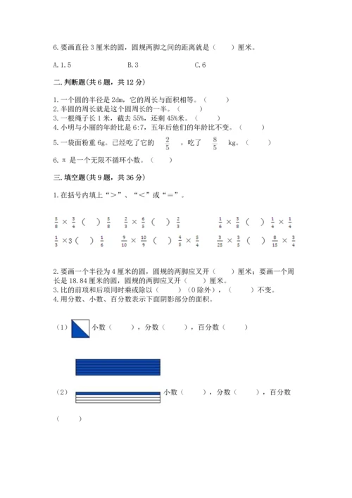 人教版六年级上册数学期末测试卷及参考答案【培优a卷】.docx