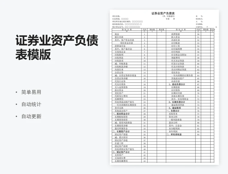 证券业资产负债表模版