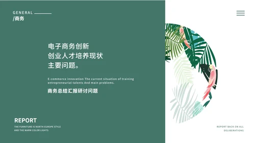 绿色火烈鸟INS简约风商务总结汇报PPT模板