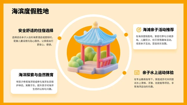 橙色3D风国庆亲子游攻略PPT模板