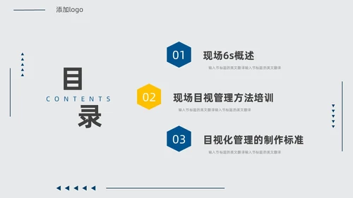 黄蓝双色简约几何现场6S和目视化改善安全教育PPT模板6S管理培训
