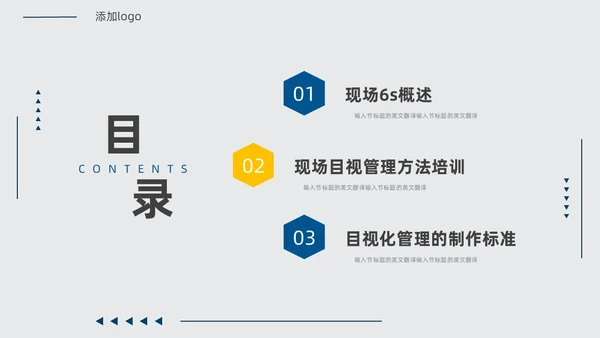 黄蓝双色简约几何现场6S和目视化改善安全教育PPT模板6S管理培训