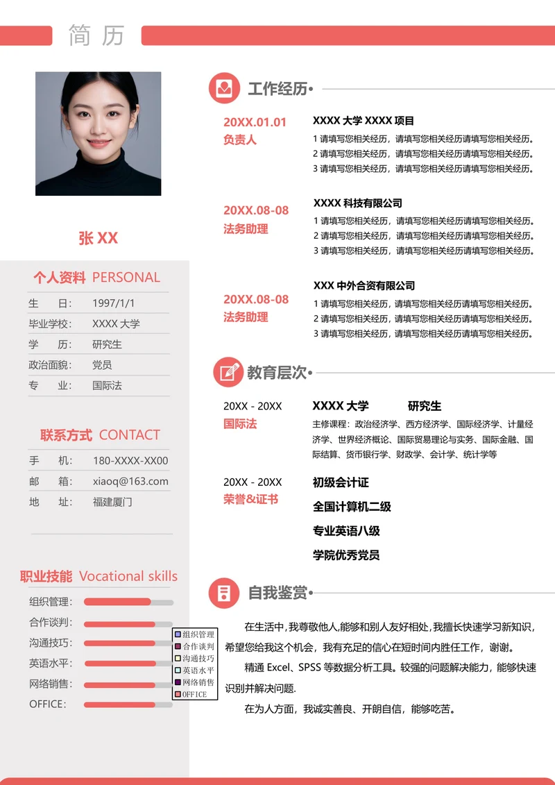 国际经济与贸易个人简历模板