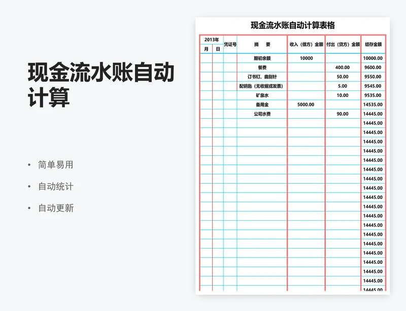 现金流水账自动计算