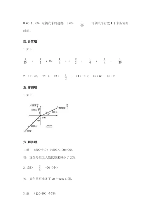 六年级上册数学期末测试卷附答案（夺分金卷）.docx