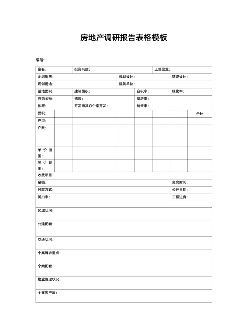 房地产调研报告表格模板
