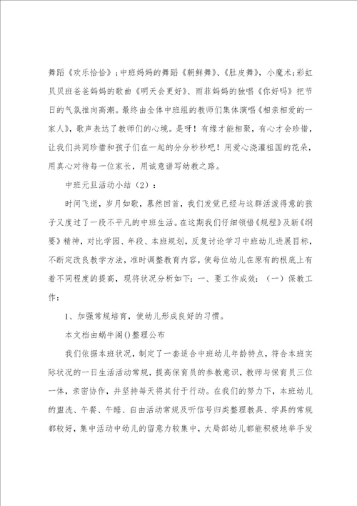 中班元旦活动小结2篇