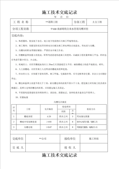 2自来水管道技术交底