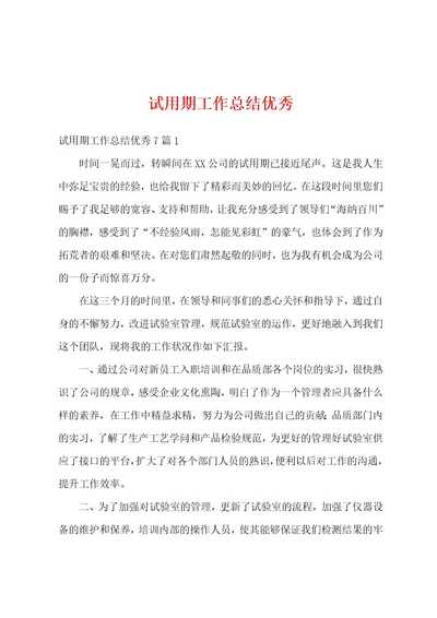 试用期工作总结优秀