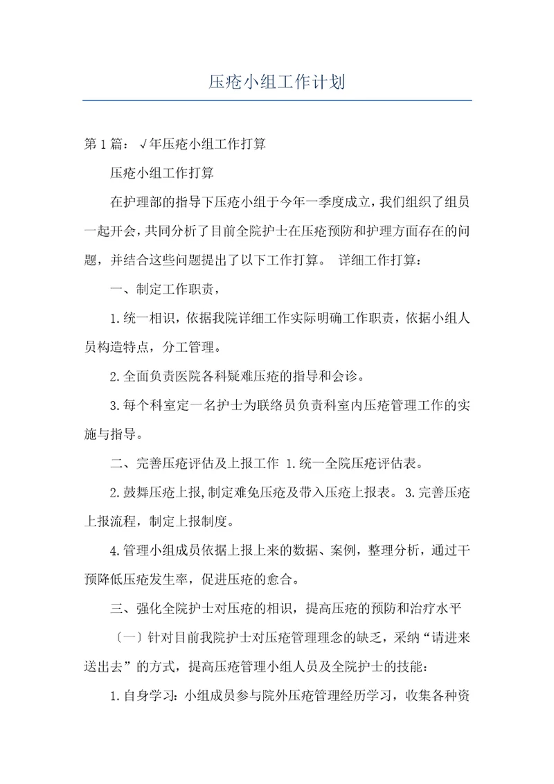 压疮小组工作计划