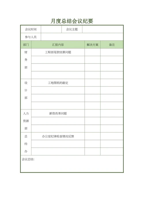 月度总结会议纪要word模板