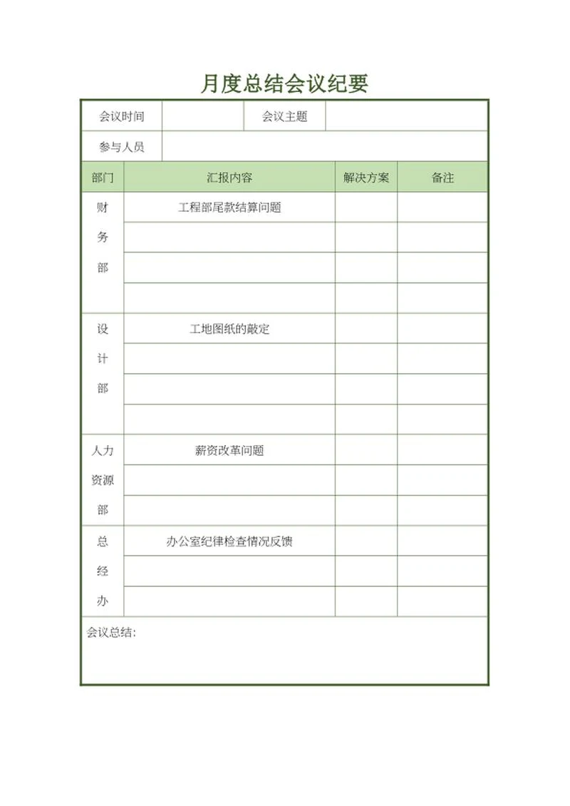 月度总结会议纪要word模板