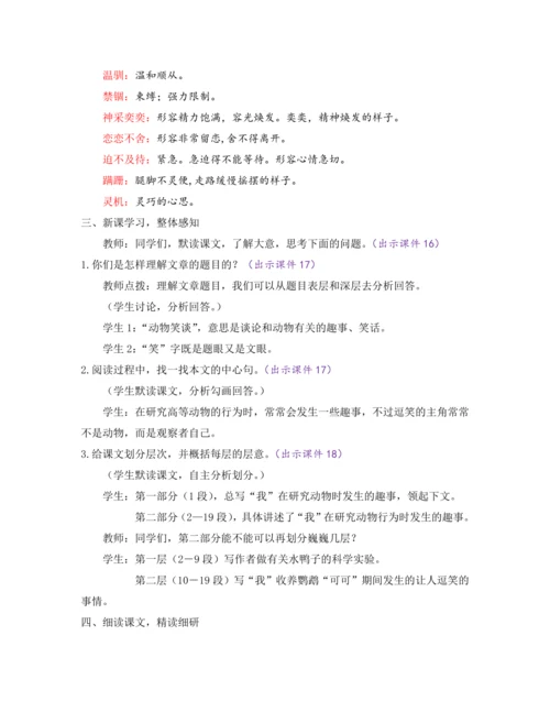 部编版七年级语文上册教案 第五单元 17 动物笑谈
