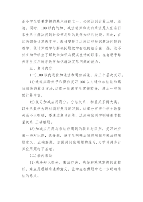 小学二年级数学下册期末复习计划.docx