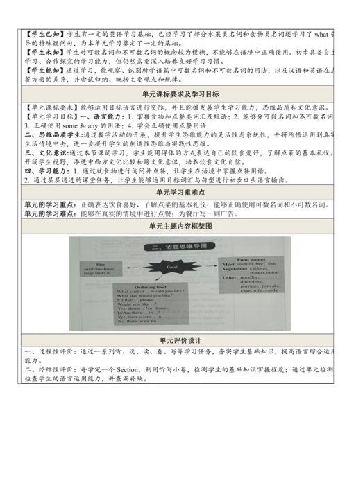 Unit 10 I'd like some noodles.单元整体教学分析