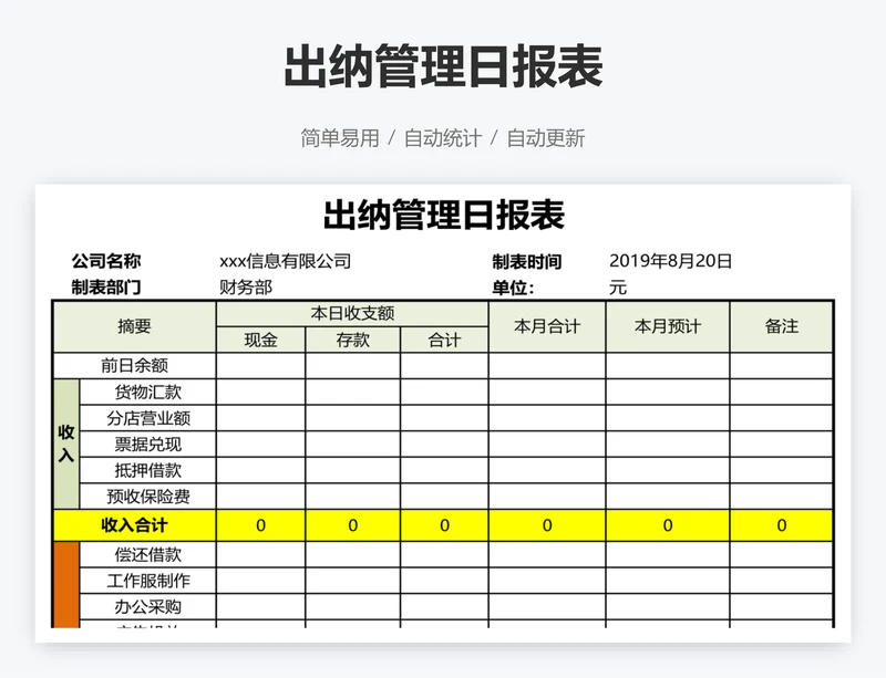 出纳管理日报表