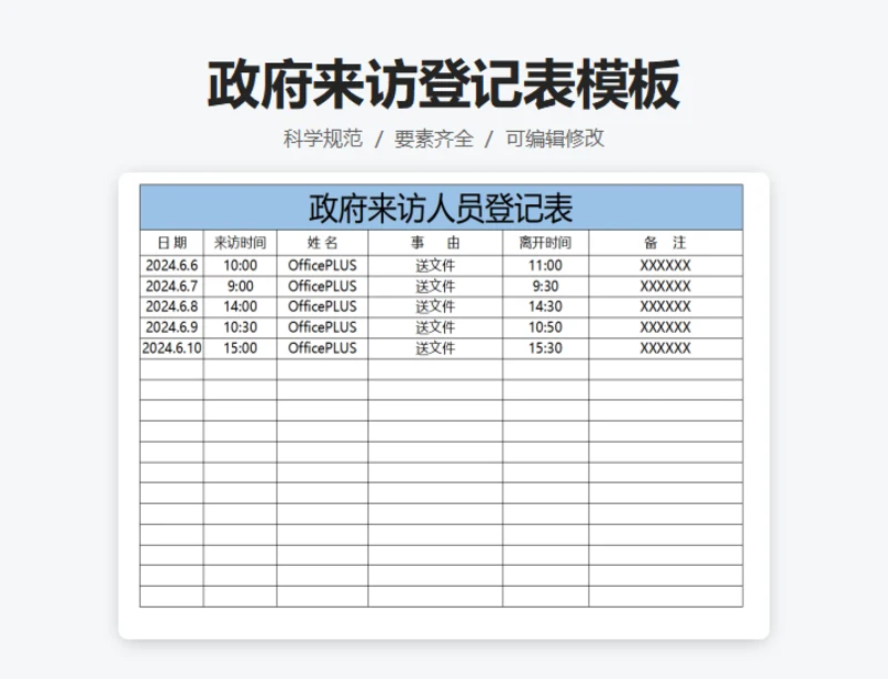 政府来访人员登记表
