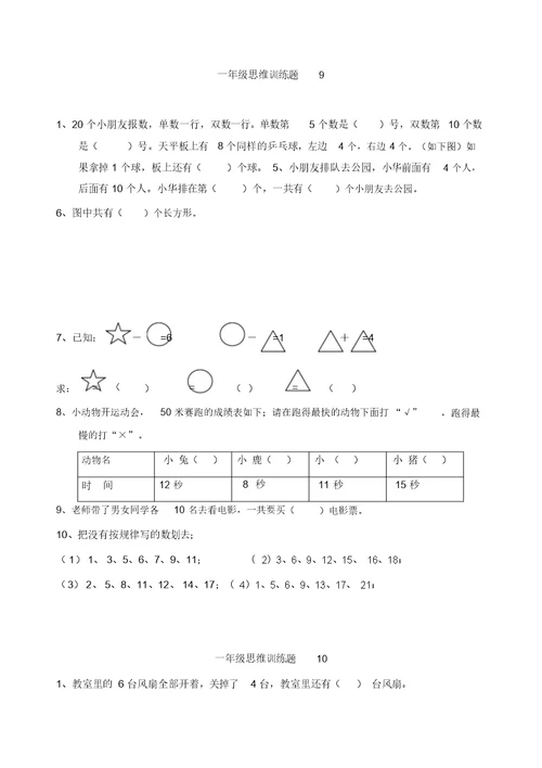 一年级数学思维训练(全集)