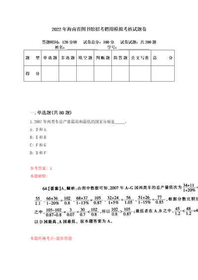 2022年海南省图书馆招考聘用模拟考核试题卷1