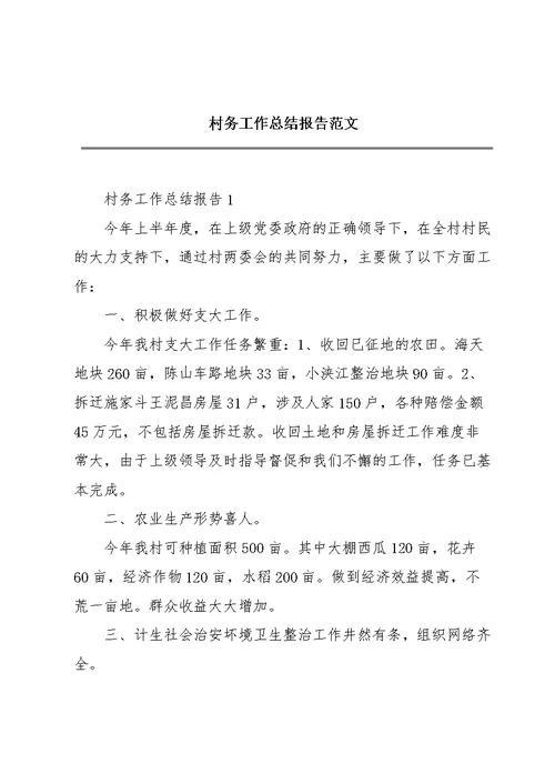 村务工作总结报告范文