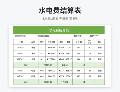 水电费结算表
