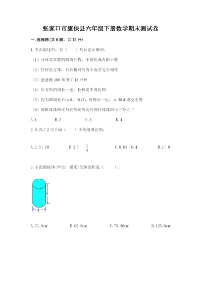 张家口市康保县六年级下册数学期末测试卷附答案.docx