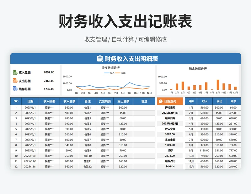 财务收入支出明细表