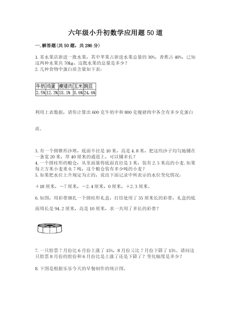 六年级小升初数学应用题50道附答案【典型题】.docx
