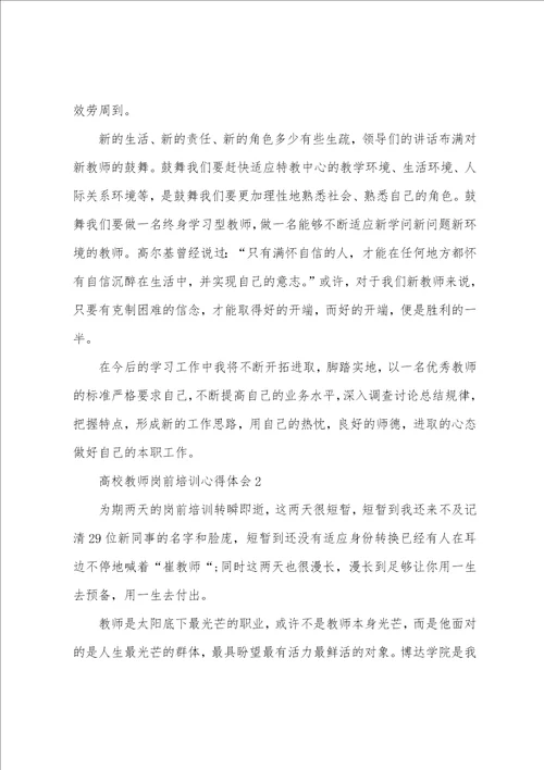 高校教师岗前培训心得体会6篇