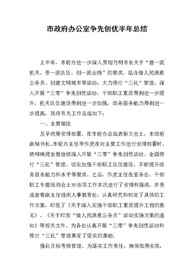 市政府办公室争先创优半年总结