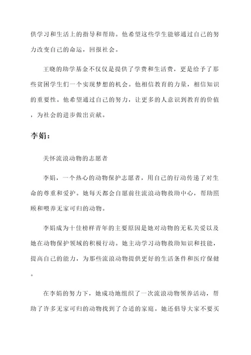 十佳榜样青年事迹材料