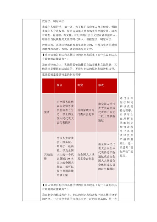 【核心素养目标】2.1 坚持依宪治国 教学设计（表格式）