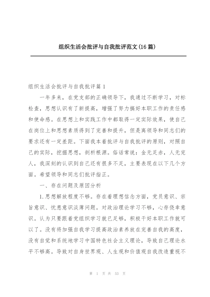 组织生活会批评与自我批评范文(16篇).docx