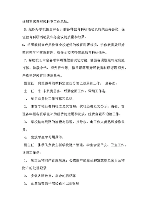 学校领导班子分工职责