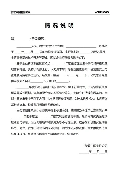 情况说明(企业亏损)