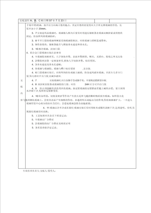 铝合金门窗工程安装分项工程质量技术交底卡