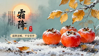 绿色古风霜降教学课件通用模板