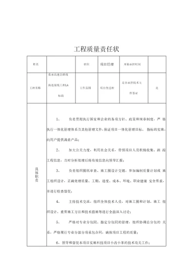 工程质量责任状