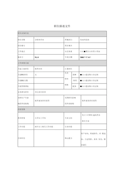 分析程序员岗位说明书